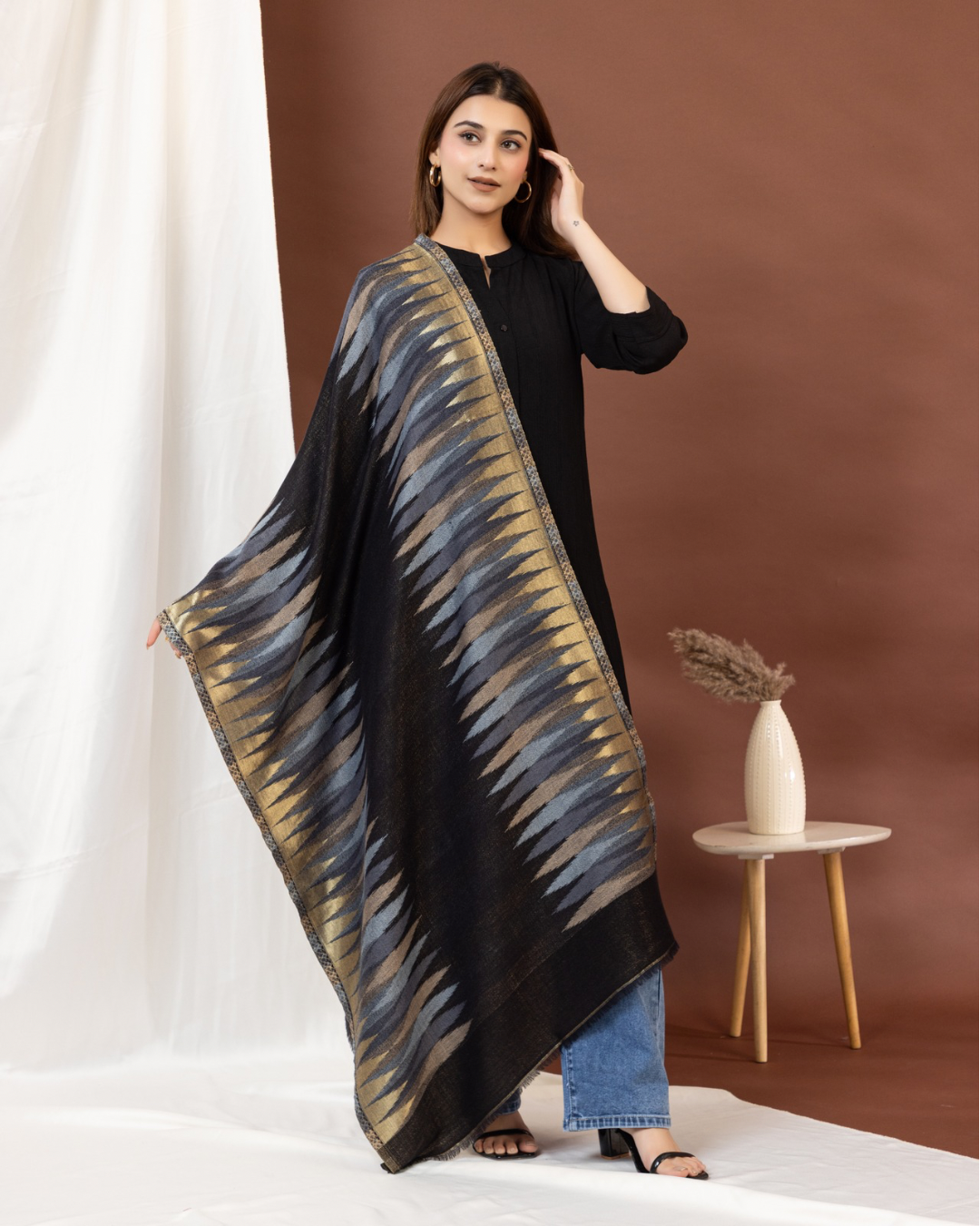 House of Ikat - Facets | Reversible Metallic Fine Wool Stole