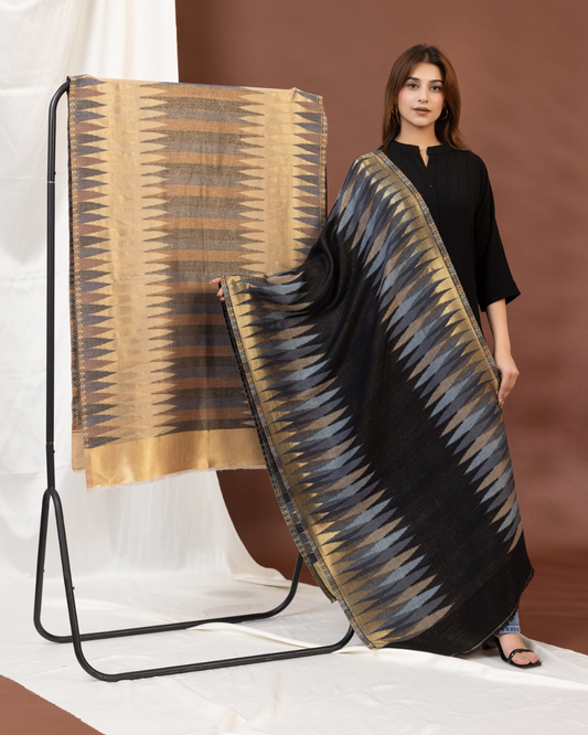 House of Ikat - Facets | Reversible Metallic Fine Wool Stole