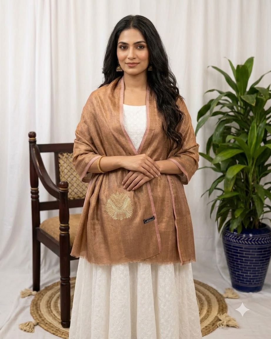 Pankh | Zari-Embroidered Fine Wool Stole