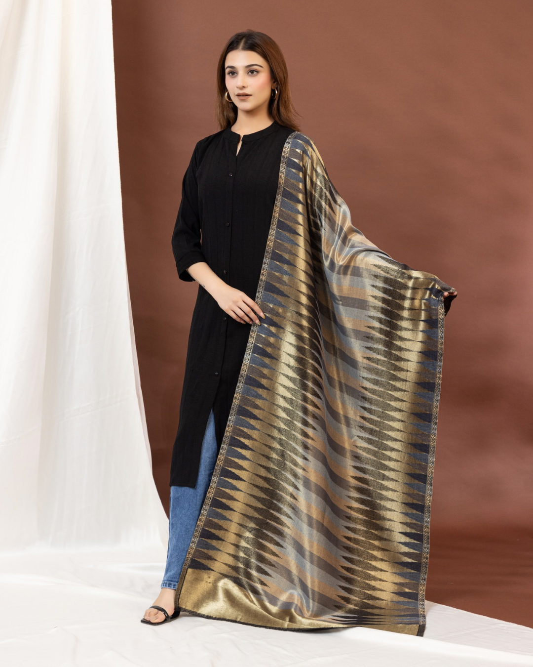 House of Ikat - Facets | Reversible Metallic Fine Wool Stole