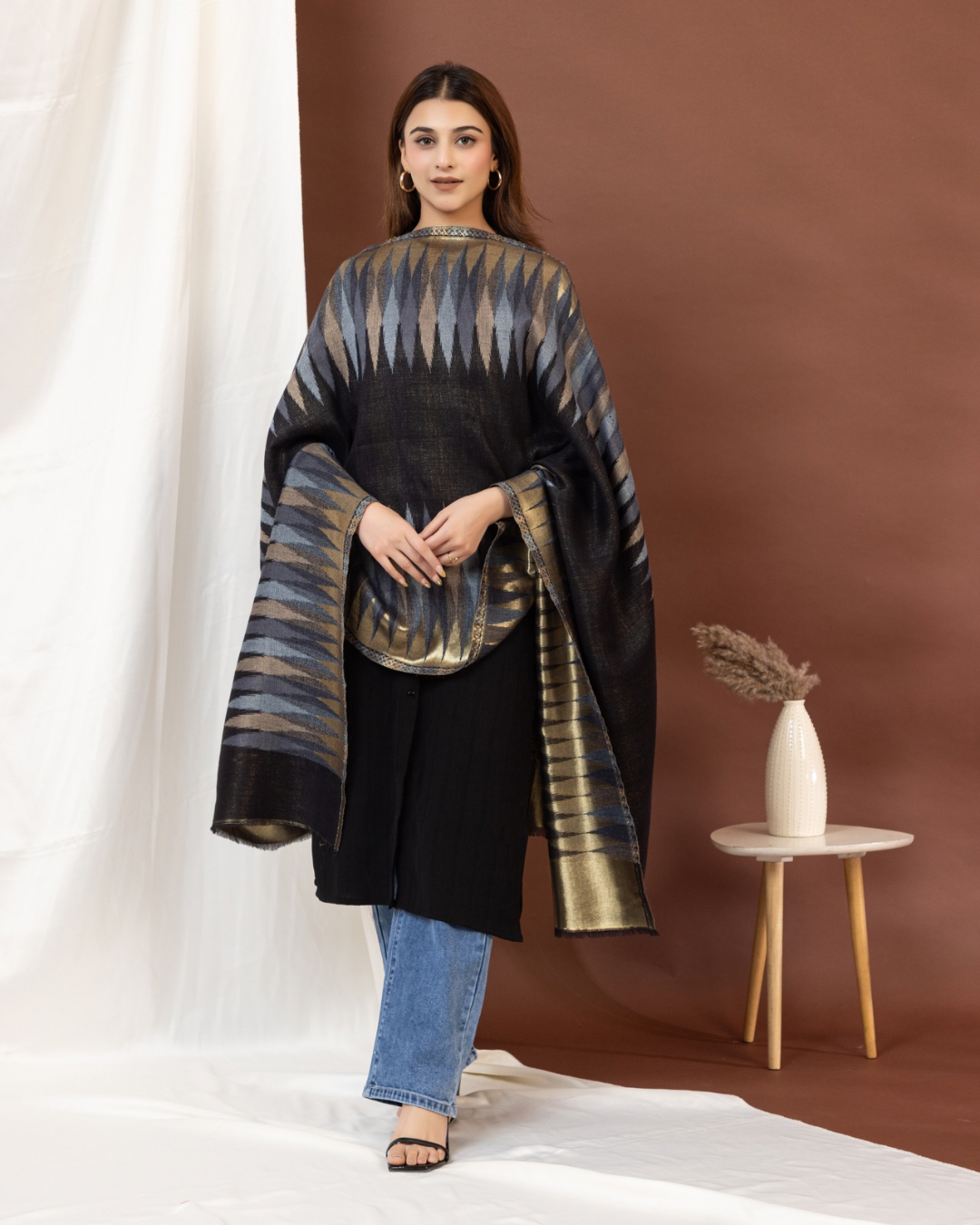 House of Ikat - Facets | Reversible Metallic Fine Wool Stole