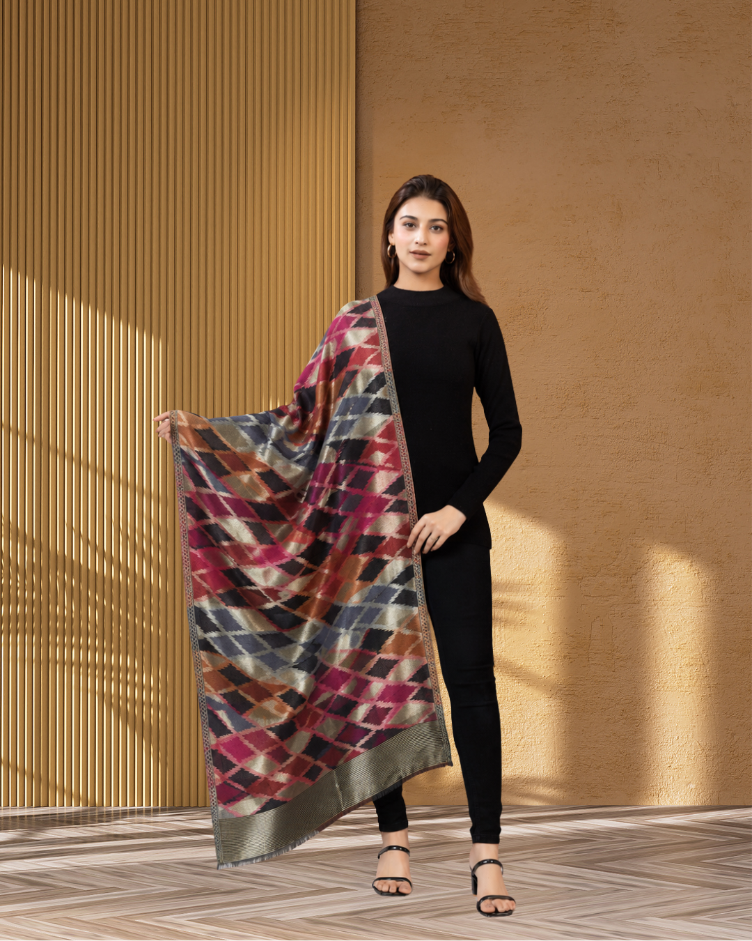 House of Ikat - Diamonds | Reversible Fine Wool Stole